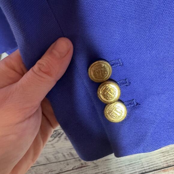 Talbots 20WP Blazer Jacket Bright Royal Blue Cotton Blend with Gold Buttons - Picture 2 of 8